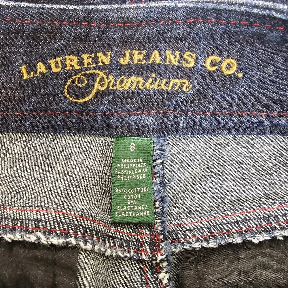 Lauren Jeans Co.‎ Denim Mini Skirt with Metal Buckle Size 8 Pockets Red Trim EUC
